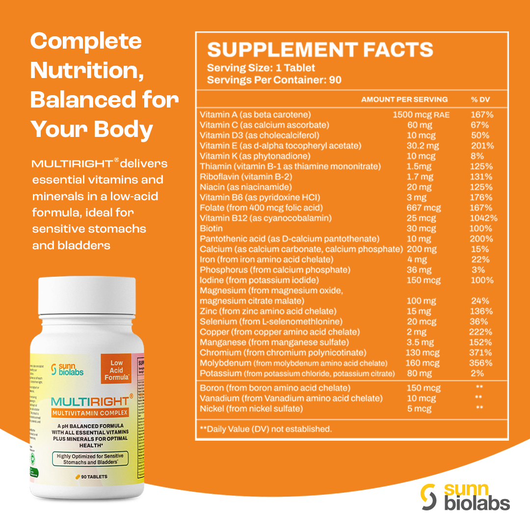 MULTIRIGHT Low Acid Multivitamin Complex - 90-day Supply (1 bottle)